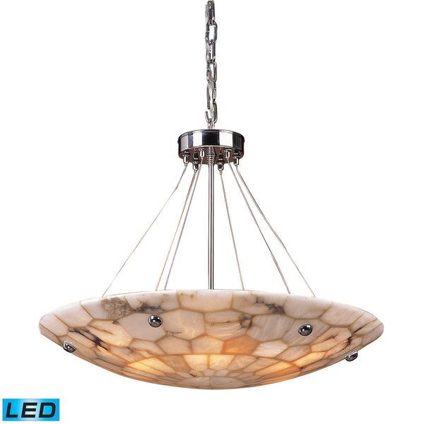 6 Light Pendant In Polished Chrome And Hand AssembLED Alabaster Mosaic - LED, 800 Lumens (4800 Lumens Total) With Full Scale Dimming Range, 60 Watt (360 Watt Total)Equivalent , 120V Replaceable LED Bulb Included