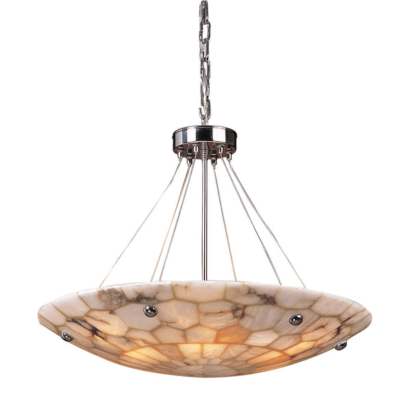 6 Light Pendant In Polished Chrome And Hand Assembled Alabaster Mosaic