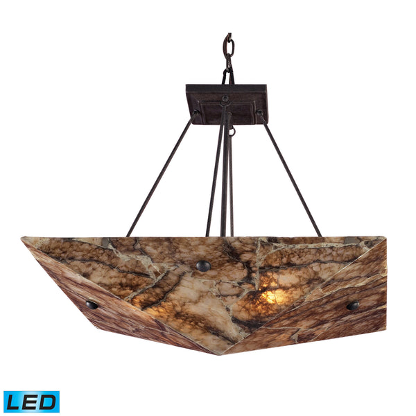 4 Light Pendant In Dark Antique Brass And Veined Stone - LED, 800 Lumens (3200 Lumens Total) With Full Scale Dimming Range, 60 Watt (240 Watt Total)Equivalent , 120V Replaceable LED Bulb Included