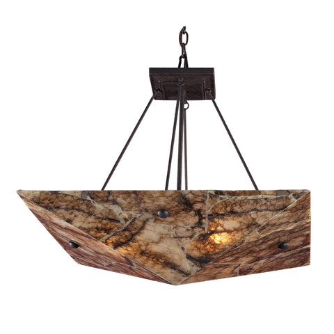 4 Light Pendant In Dark Antique Brass And Veined Stone