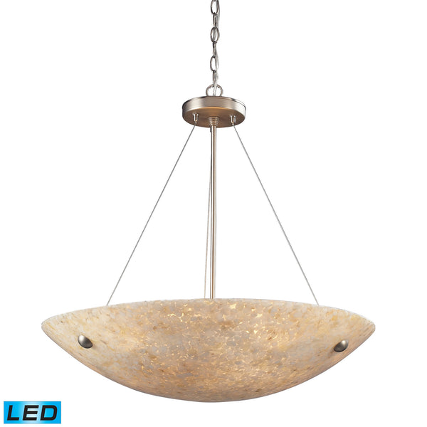 6 Light Pendant In Satin Nickel And Pearl Stone - LED, 800 Lumens (4800 Lumens Total) With Full Scale Dimming Range, 60 Watt (360 Watt Total)Equivalent , 120V Replaceable LED Bulb Included