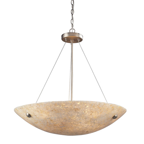 6 Light Pendant In Satin Nickel And Pearl Stone