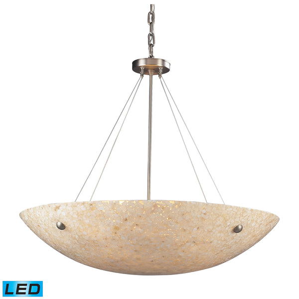 8 Light Pendant In Satin Nickel And Pearl Stone - LED'S Offering Up To 6,400 Lumens (480 Watt Equivalent) With Full Range Dimming. Includes Easily Replaceable LED Bulbs (120V).