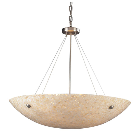 8 Light Pendant In Satin Nickel And Pearl Stone