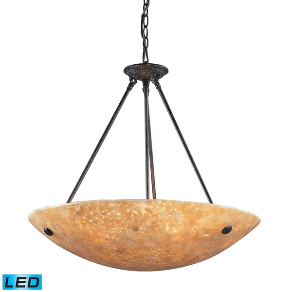 6 Light Pendant In Dark Rust And Amber Stone - LED, 800 Lumens (4800 Lumens Total) With Full Scale Dimming Range, 60 Watt (360 Watt Total)Equivalent , 120V Replaceable LED Bulb Included