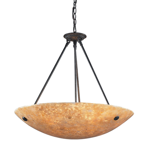 6 Light Pendant In Dark Rust And Amber Stone