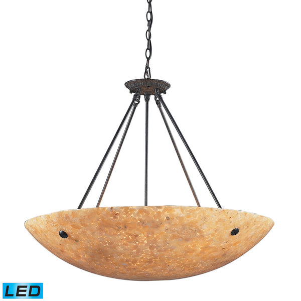 8 Light Pendant In Dark Rust And Amber Stone - LED'S Offering Up To 6,400 Lumens (480 Watt Equivalent) With Full Range Dimming. Includes Easily Replaceable LED Bulbs (120V).
