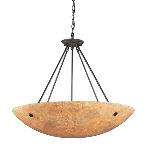 8 Light Pendant In Dark Rust And Amber Stone