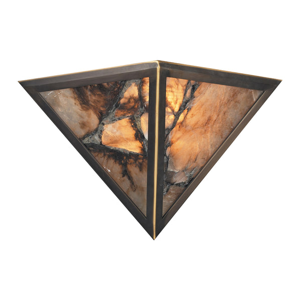 2 Light Wall Bracket In Antique Brass And Veined Stone