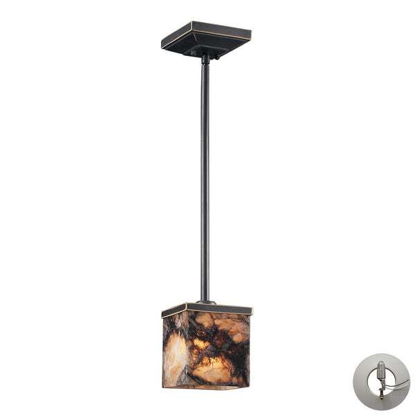 1 Light Pendant In Antique Brass And Veined Stone Includes An Adapter Kit To Allow For Easy Conversion Of A Recessed Light To A Pendant