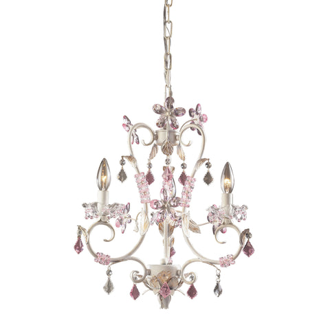 3 Light Chandelier In Antique White And Rose And Clear Crystal