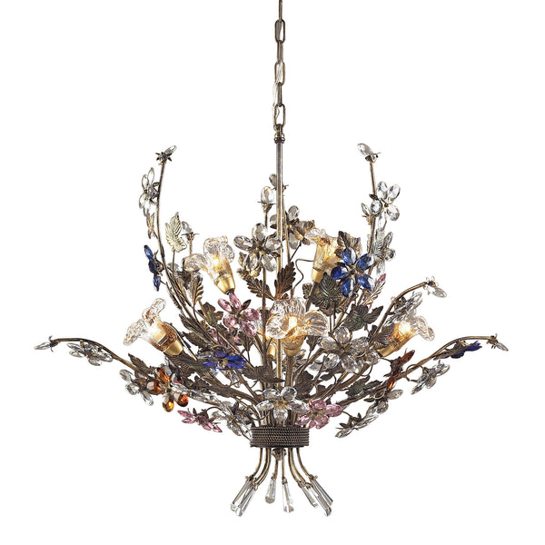 6 Light Chandelier In Bronzed Rust And Multi Colored Crystal Florets