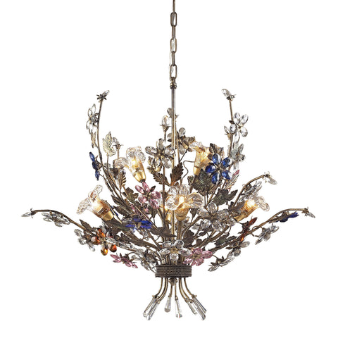 6 Light Chandelier In Bronzed Rust And Multi Colored Crystal Florets