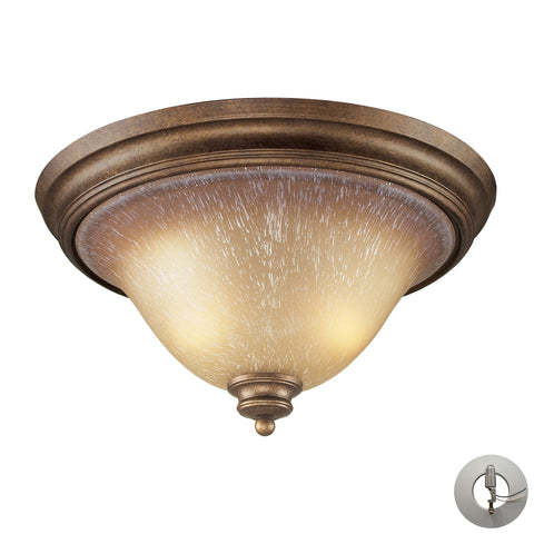 2 Light Flush Mount In Mocha And Antique Amber Glass Includes An Adapter Kit To Allow For Easy Conversion Of A Recessed Light To A Flushmount