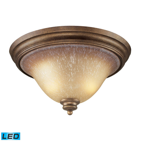 2 Light Flush Mount In Mocha And Antique Amber Glass - LED, 800 Lumens (1600 Lumens Total) With Full Scale Dimming Range, 60 Watt (120 Watt Total)Equivalent , 120V Replaceable LED Bulb Included