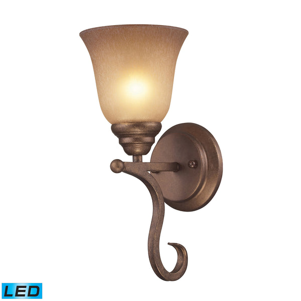 1 Light Wall Bracket In Mocha And Antique Amber Glass - LED Offering Up To 800 Lumens (60 Watt Equivalent) With Full Range Dimming. Includes An Easily Replaceable LED Bulb (120V).