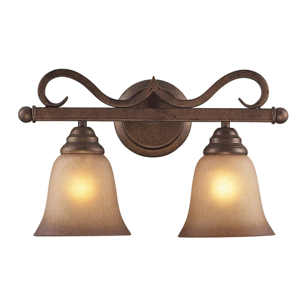 2 Light Vanity In Mocha And Antique Amber Glass