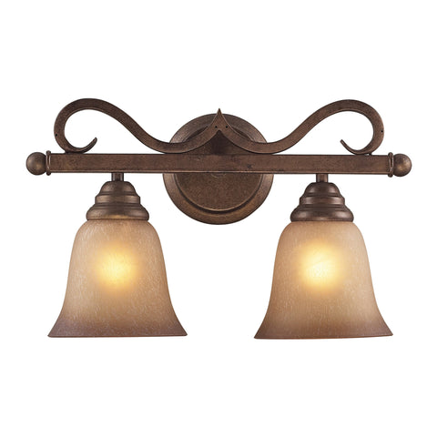2 Light Vanity In Mocha And Antique Amber Glass