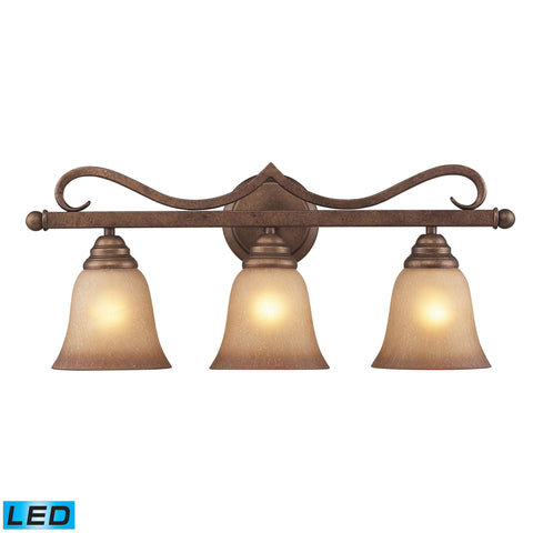 3 Light Vanity In Mocha And Antique Amber Glass - LED, 800 Lumens (2400 Lumens Total) With Full Scale Dimming Range, 60 Watt (180 Watt Total)Equivalent , 120V Replaceable LED Bulb Included