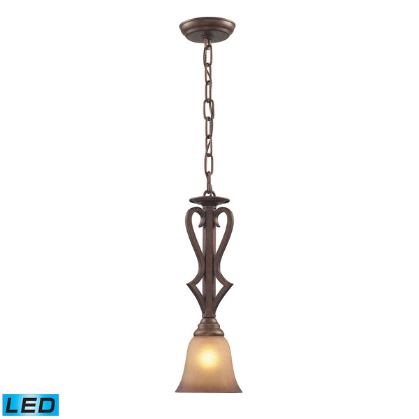 1 Light Pendant In Mocha And Antique Amber Glass - LED Offering Up To 800 Lumens (60 Watt Equivalent) With Full Range Dimming. Includes An Easily Replaceable LED Bulb (120V).