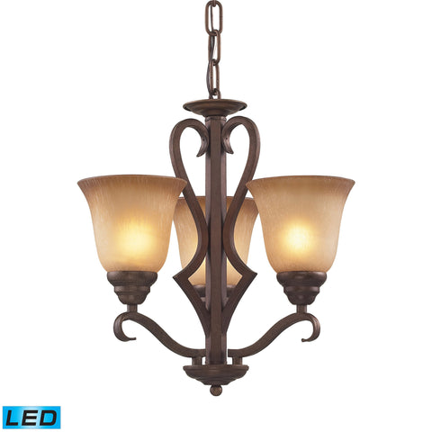 3 Light Chandelier In Mocha And Antique Amber Glass - LED, 800 Lumens (2400 Lumens Total) With Full Scale Dimming Range, 60 Watt (180 Watt Total)Equivalent , 120V Replaceable LED Bulb Included
