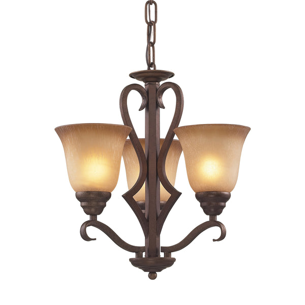 3 Light Chandelier In Mocha And Antique Amber Glass