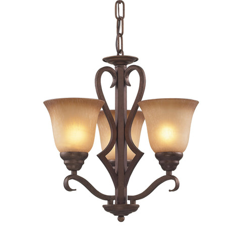 3 Light Chandelier In Mocha And Antique Amber Glass