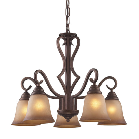 5 Light Chandelier In Mocha And Antique Amber Glass