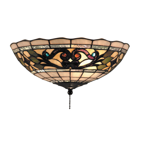 Tiffany Buckingham 2-Light Fan Kit/Ceiling Mount In Vintage Antique With Tiffany Style Glass