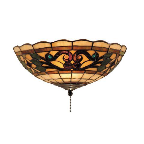 Tiffany Buckingham 2-Light Fan Kit/Ceiling Mount In Vintage Antique With Tiffany Style Glass