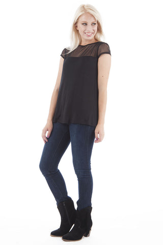 Black Mesh Insert Top With Bow Detail-Black-S/M - UK (8-10)