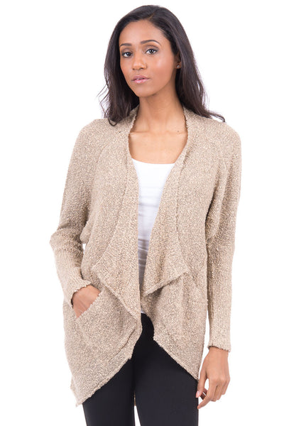 Waterfall Front Cardigan with Pockets-White -Medium - UK (12-14)