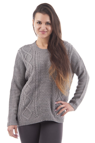 Cable Knit Baggy Jumper -Khaki-Small - UK (8-10)