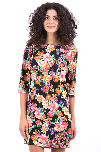 Black Floral Shift Dress-Black-Small - UK (8-10)