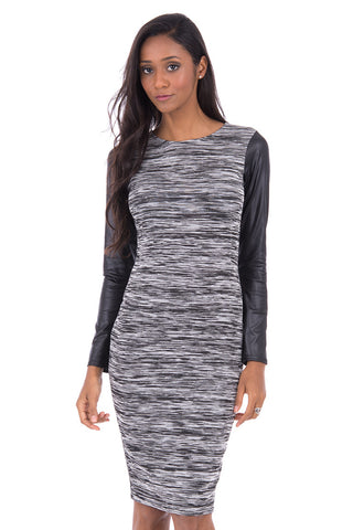 Bodycon Dress With Wet Look Sleeves-Black-UK 10 - EU 38