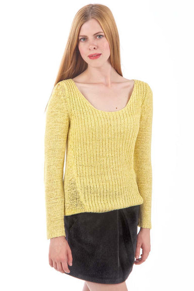 Yellow Scoop Neckline Knitted Jumper-Yellow-UK 18-20 - EU 46-48