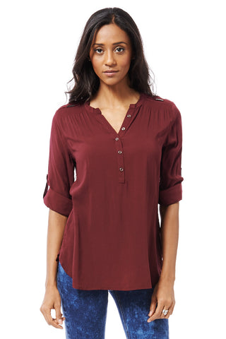 Burgundy Shirt with Smock Detail on the Shoulder Ex-Branded-Burgundy-UK 12 - EU 40