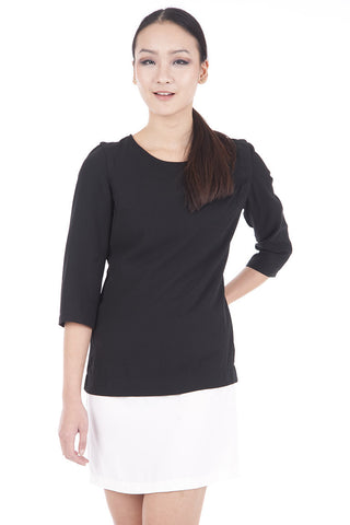 Black 3/4 Sleeve Shift Dress-Black-UK 12 - EU 40