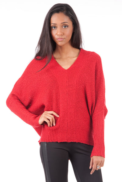 Bat-wing V-Neck Jumper-Charcoal-Small - UK (8-10)