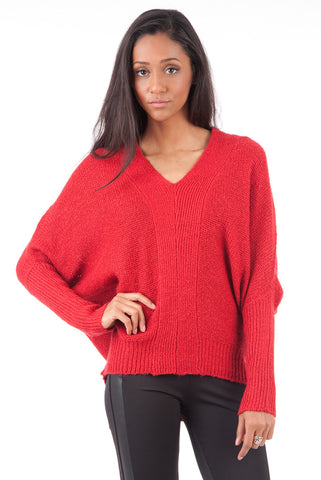 Bat-wing V-Neck Jumper-Charcoal-Small - UK (8-10)