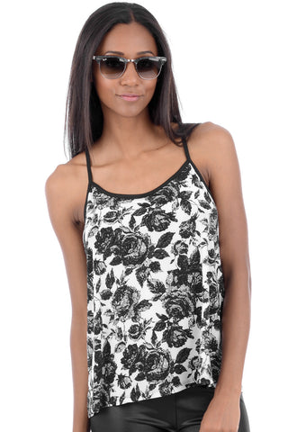 Black And White Strappy Floral Top