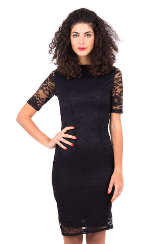 Black Lace Bodycon Dress AVAILABLE IN PLUS SIZES-Black-UK 10 - EU 38