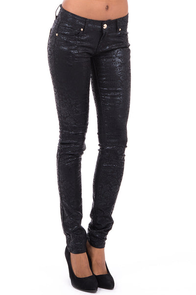 Black Shiny Paisley Jeans -Black-UK 6 - EU 34