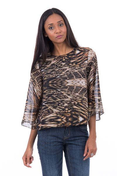 Animal Print Blouse AVAILABLE IN PLUS SIZES-Brown-UK 6 - EU 34