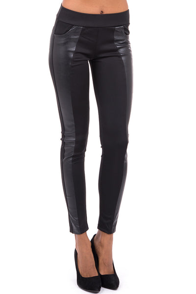 Black Trousers With Wet Look Detail
