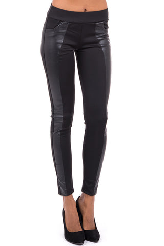 Black Trousers With Wet Look Detail
