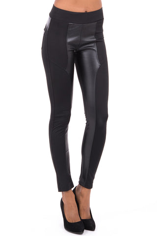 Black Trousers With Faux Leather Detail-Black-UK 8/10 - EU 36/38