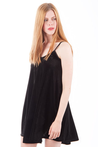 Black Velvet Strappy Cami Dress-Black-UK 12 - EU 40