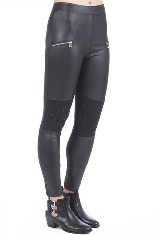 Zip and Diamante Detail Shiny Leggings-Black-M/L - UK (8-10)