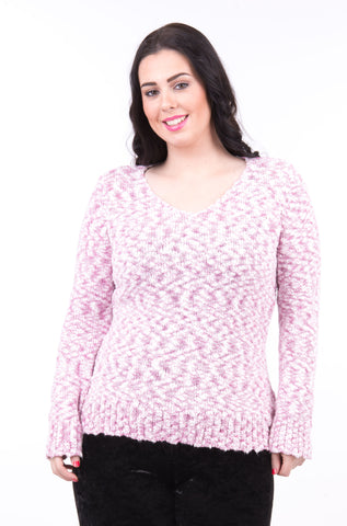 V-Neck Soft Sparkly Cotton Jumper -Pink-UK 20/22 - EU 48/50